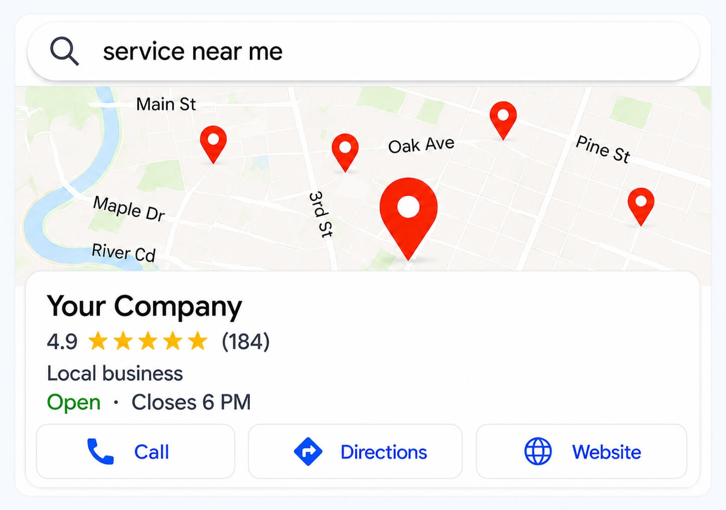 Local map pack result for a service business
